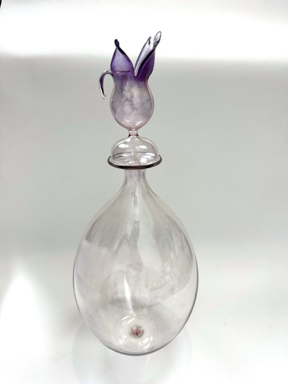 Parise Vetro Italy Hand Blown Art Glass Decanter Amethyst Stopper Vintage